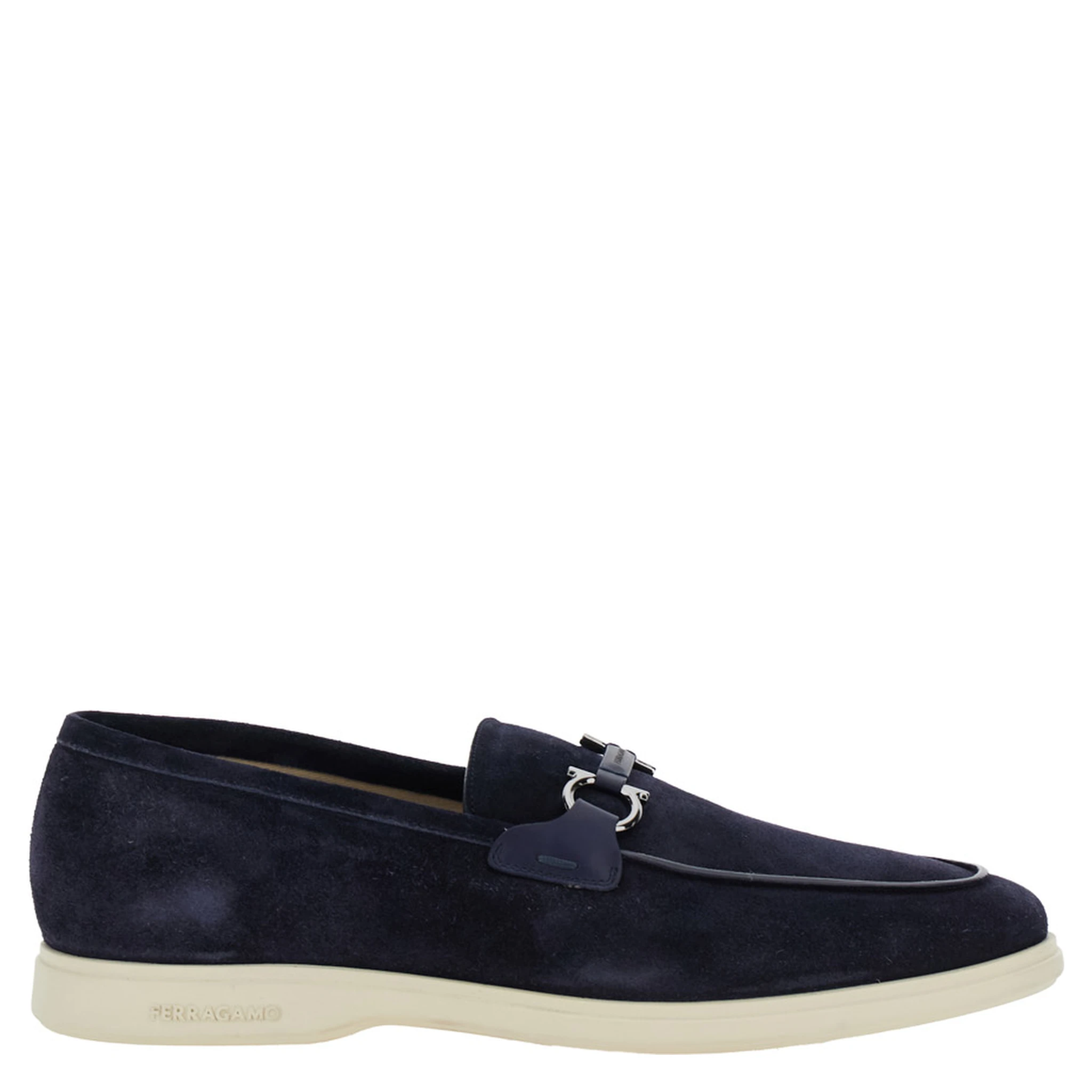 Cosimo Blue Loafers with Metallic Hooks on the Front in Suede Man