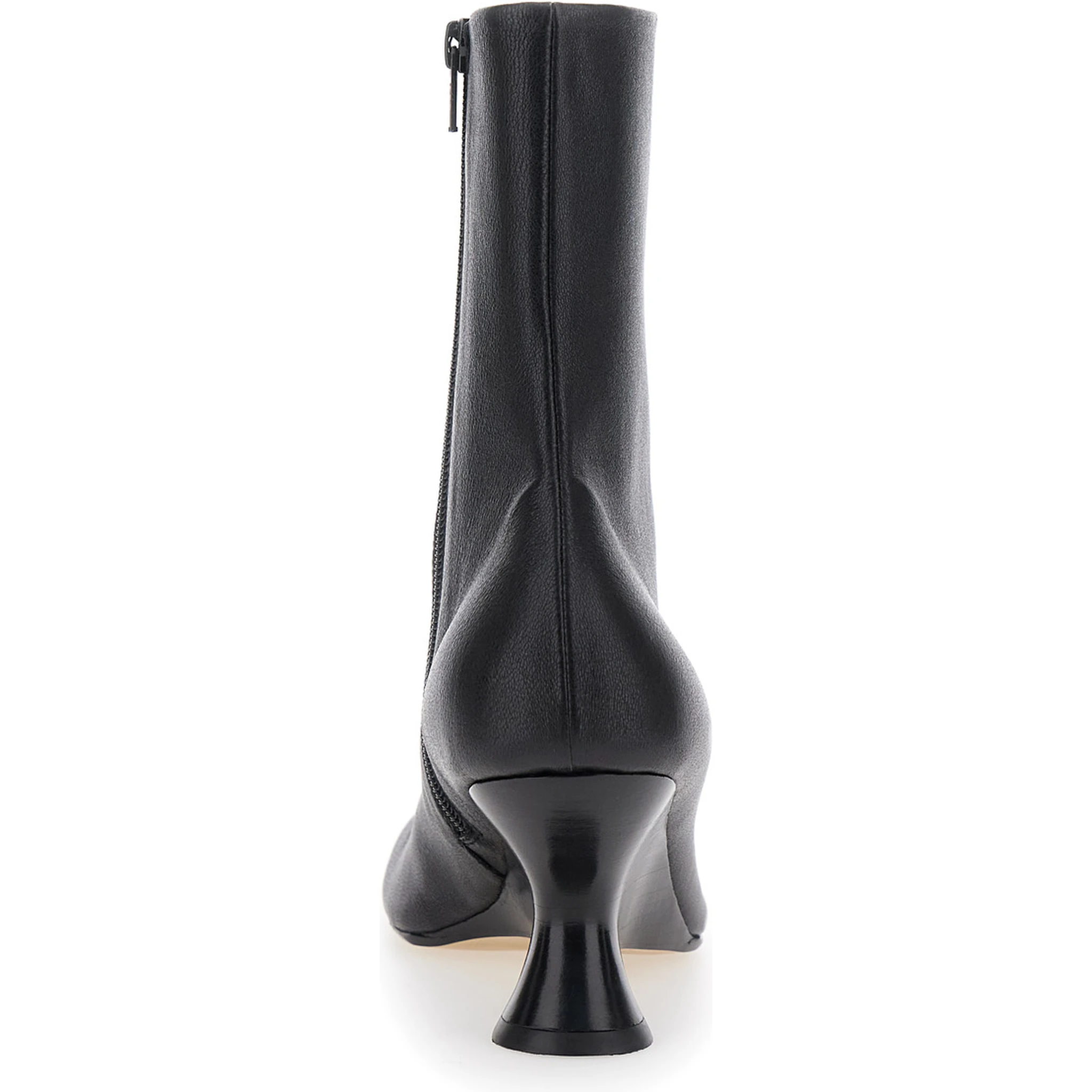 Black Ankle Boots with Rounded Toe in Leather Woman