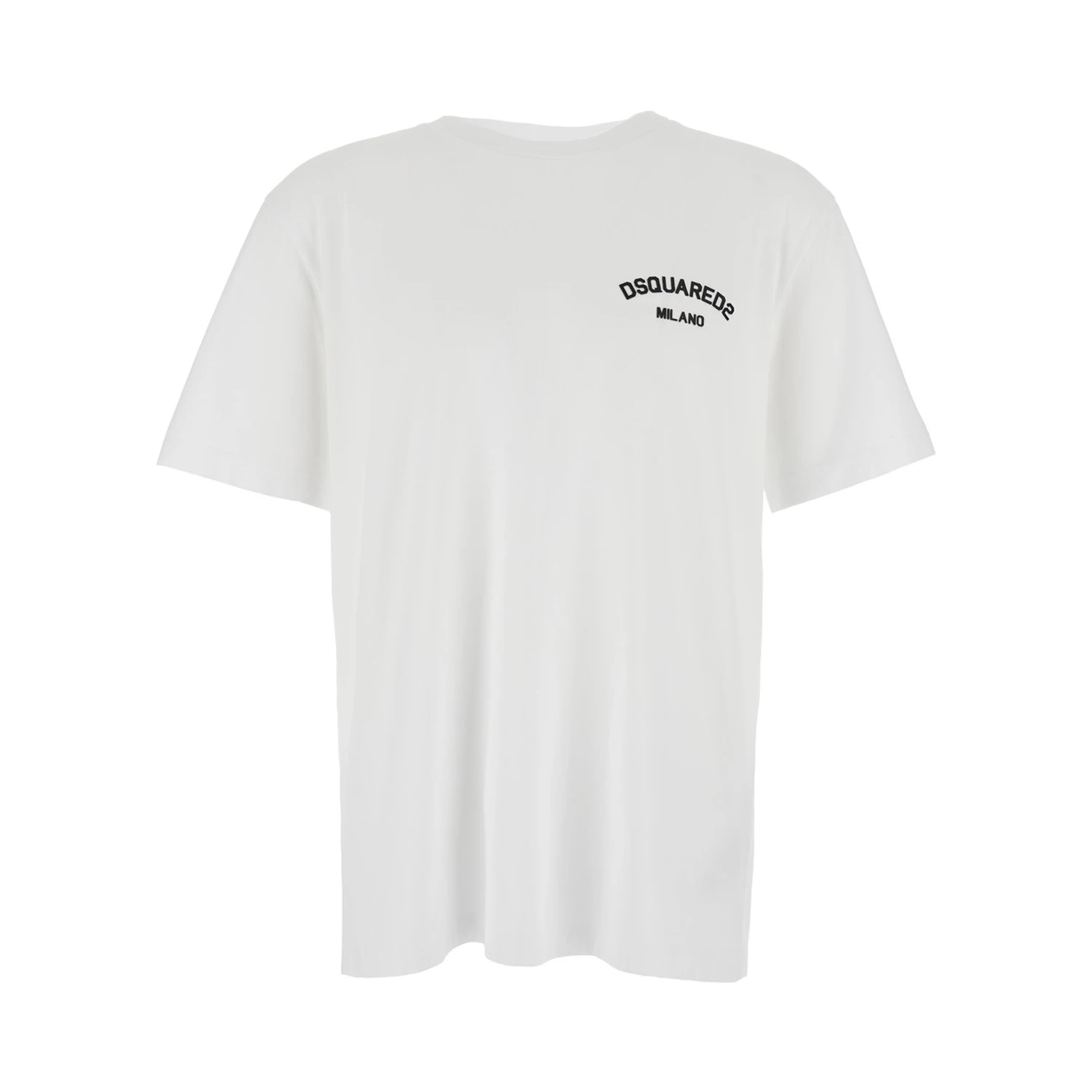 White Crewneck T-Shirt with Logo Lettering on the Front in Cotton Man