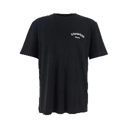 Black Crewneck T-Shirt with Logo Lettering on the Front in Cotton Man