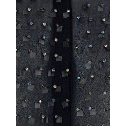 Blue Shirt with Pointed Collar and All-Over Crystal Application in Viscose Woman