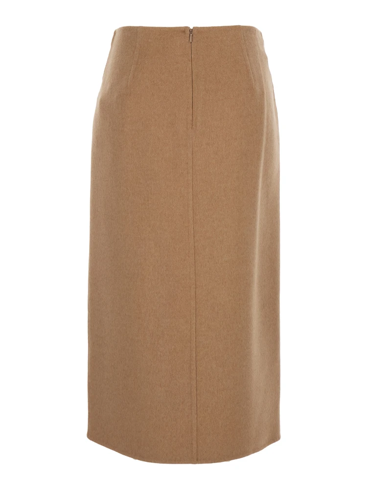 Curzio Beige Skirt with Front Straps and Rear Zip Closure in Wool Woman alternative