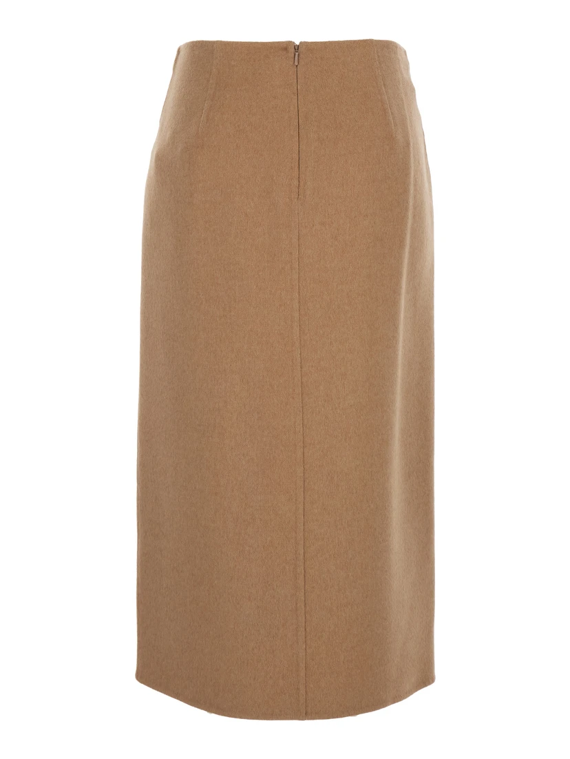 Curzio Beige Skirt with Front Straps and Rear Zip Closure in Wool Woman
