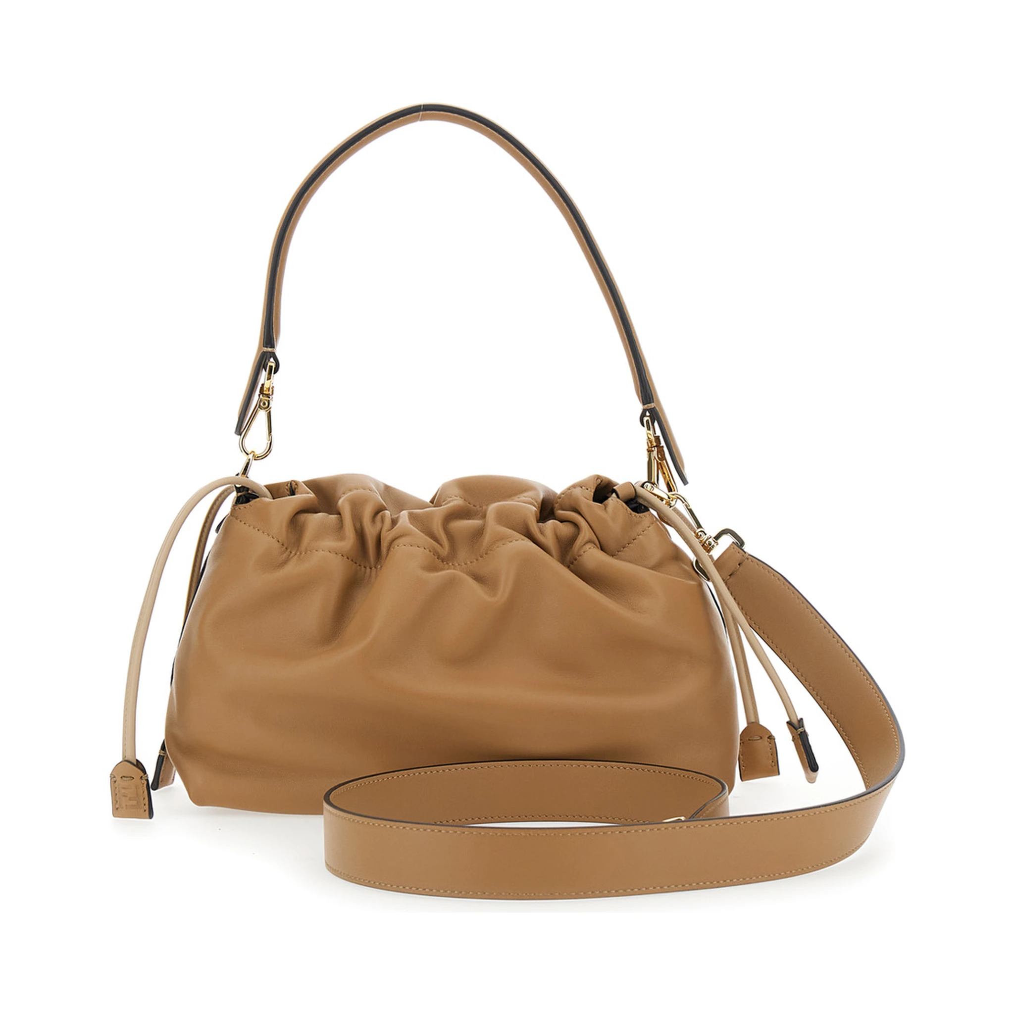 Mamma Baguette Medium Beige Shoulder Bag with FF Closure on the Front in Leather Woman