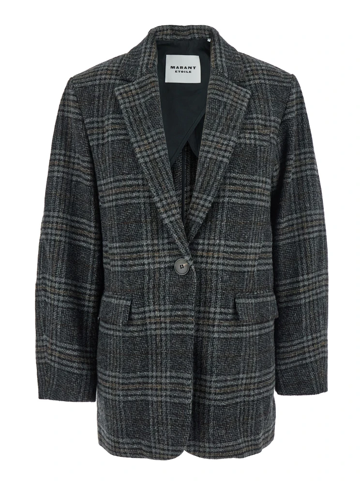 Gesina Grey Single-Breasted Jacket with Notched Revers and All-Over Check Motif in Wool Woman