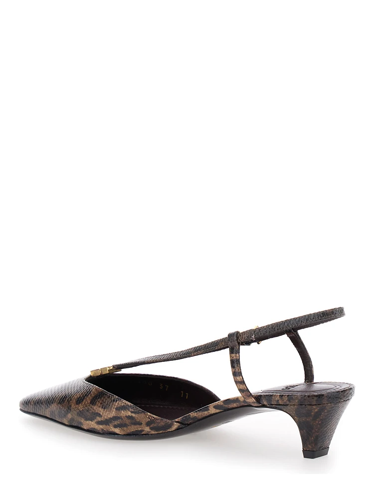 Brown Slingback Pumps with Square Toe and Animalier Motif in Leather Woman alternative