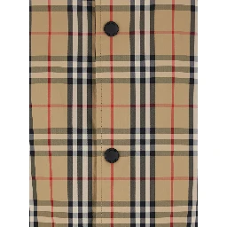 Beige Reversible Jacket with Drawstring Hood and All-Over Check Motif in Tech Fabric Man