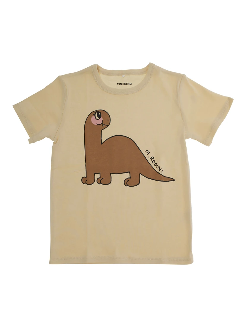 Beige Crewneck T-Shirt wth Print on the Front in Cotton Girl