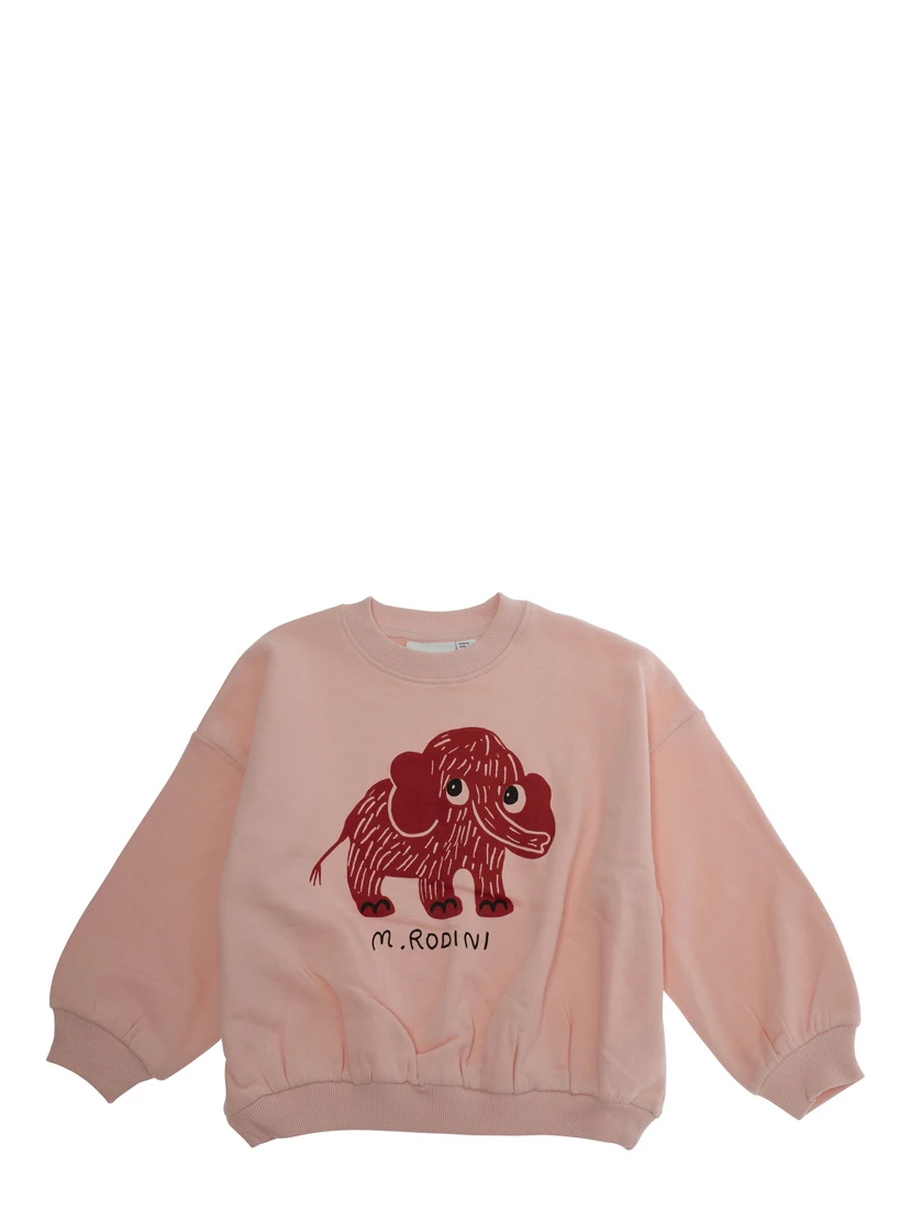 Pink Crewneck Sweatshirt with Maxi Print on the Front in Cotton Girl