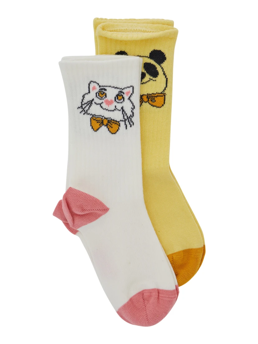 Multicolor Set of Socks with Cat and Panda Embroidery in Cotton Baby