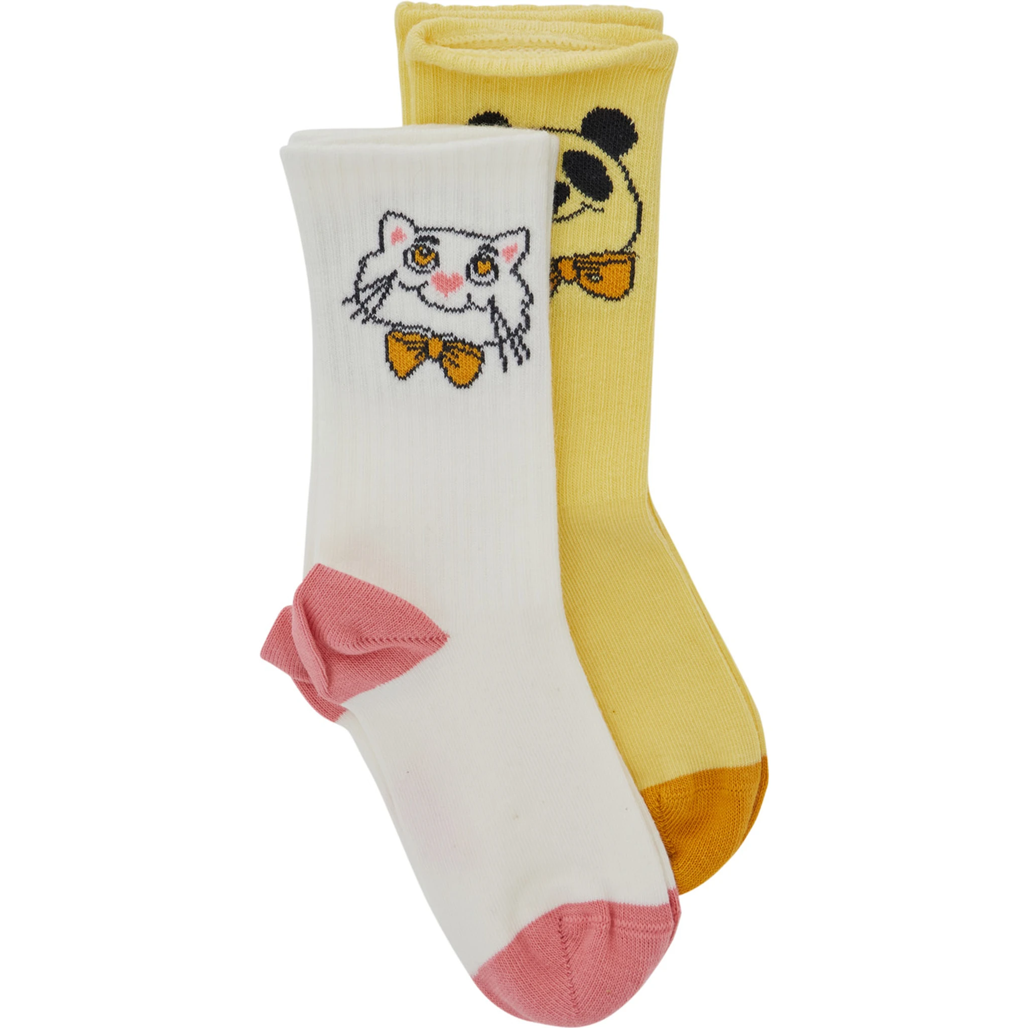 Multicolor Set of Socks with Cat and Panda Embroidery in Cotton Baby