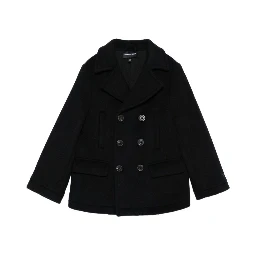 Blue Double-Breasted Coat with Classic Lapels in Wool Blend Boy