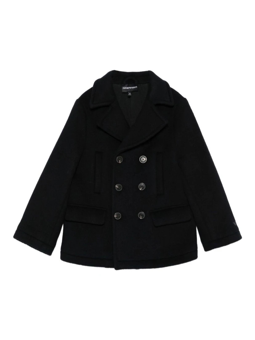 Blue Double-Breasted Coat with Classic Lapels in Wool Blend Boy