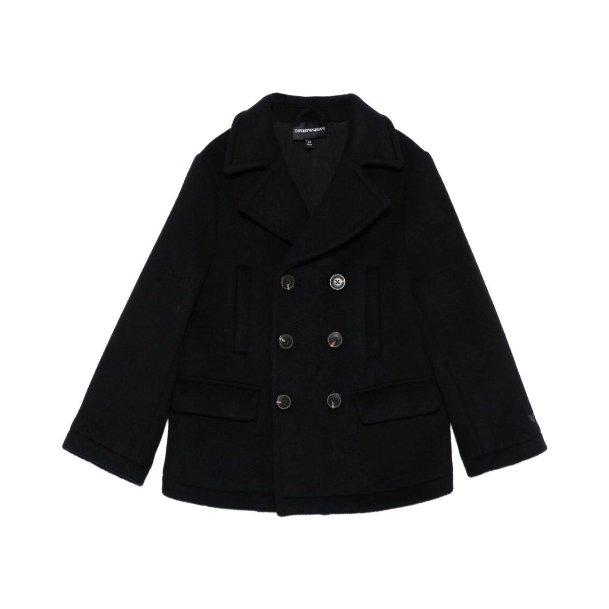 Blue Double-Breasted Coat with Classic Lapels in Wool Blend Boy