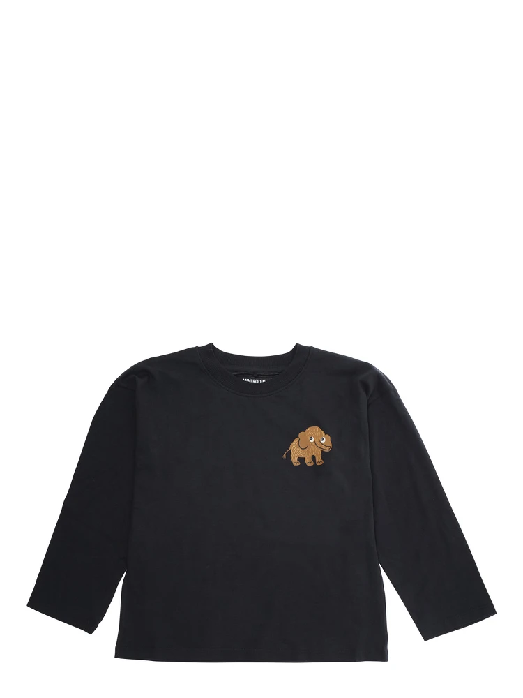 Black Crewneck T-Shirt with Logo Print on the Front in Cotton Boy