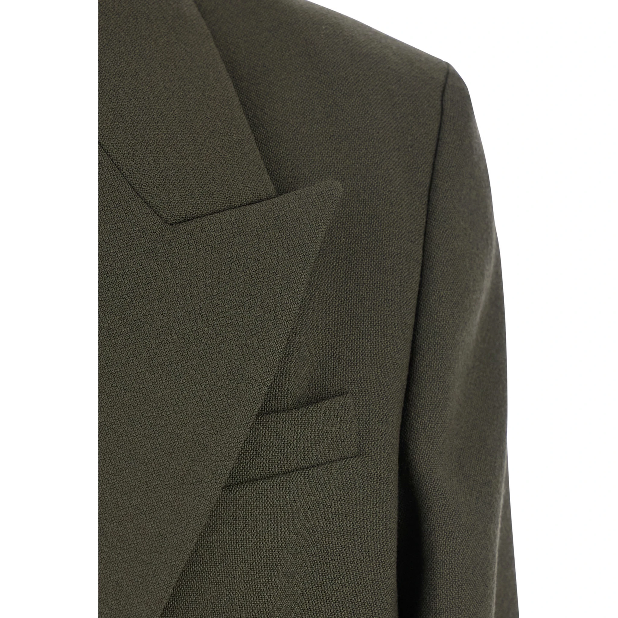 Green Double-Breasted Jacket with Peak Revers in Wool Blend Woman