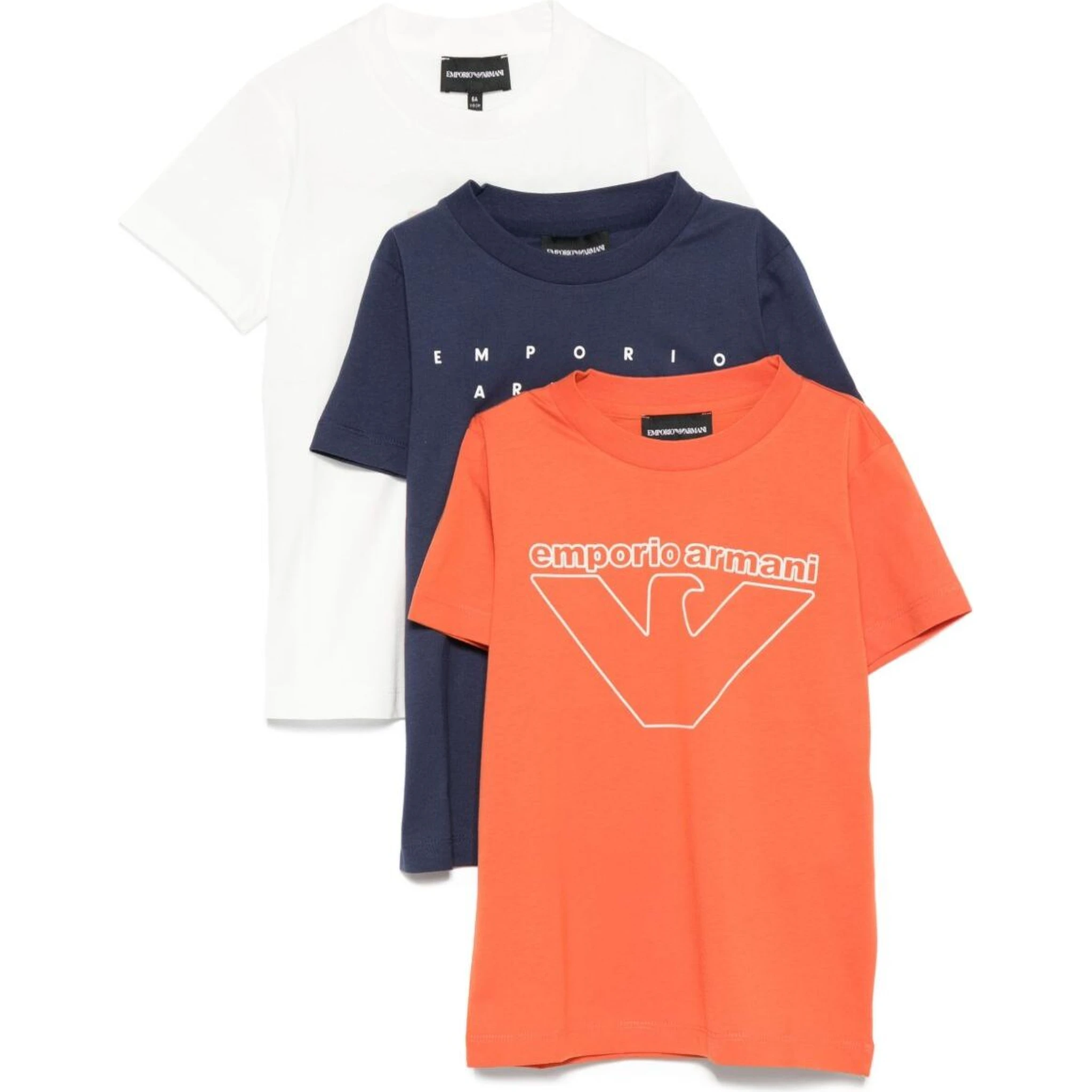 Multicolor Set of Crew Neck T-Shirts with Logo on the Front in Cotton Boy