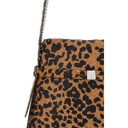 Brown Shoulder Bag with Fixed Shoulder Strap and All-Over Leopard Motif in Leather Woman