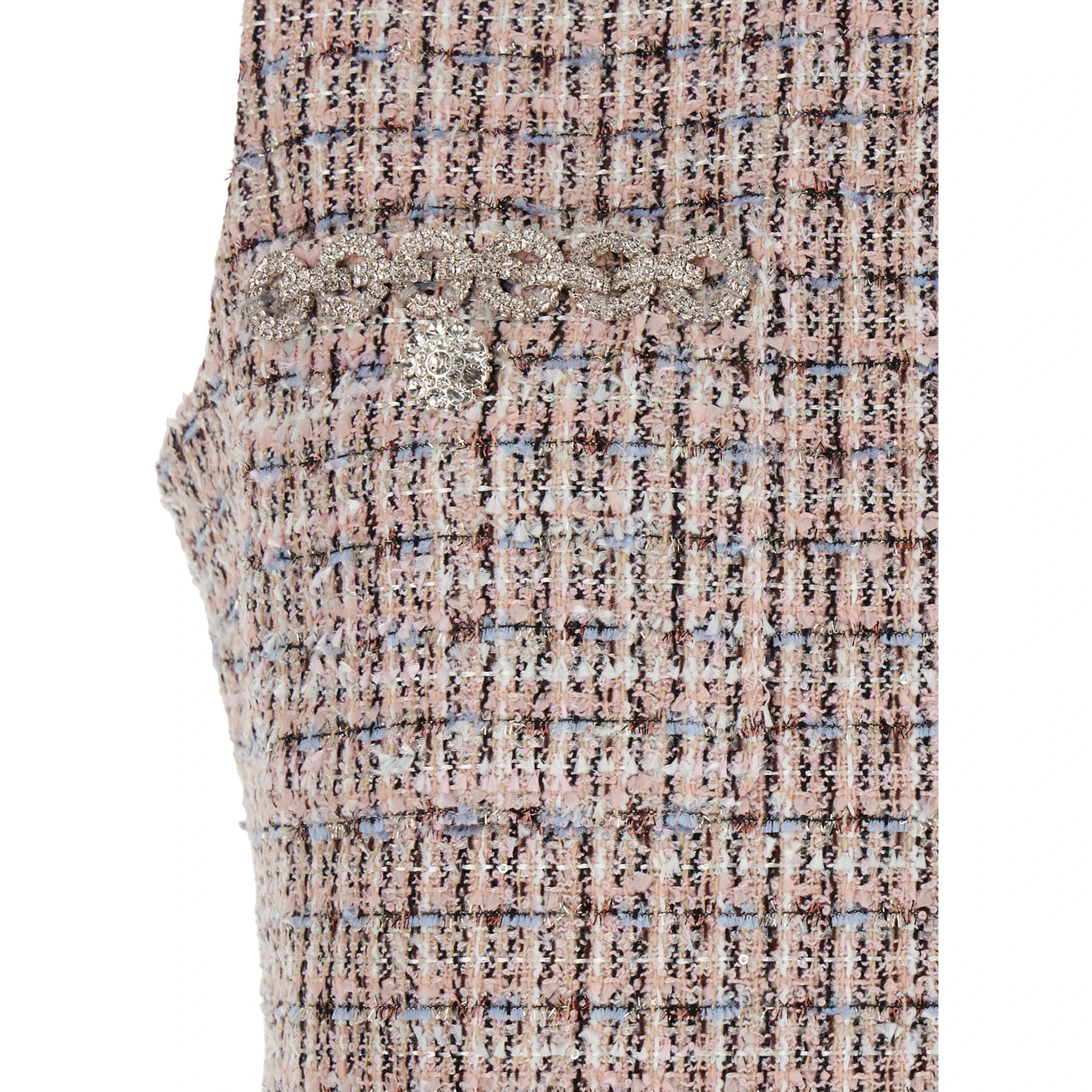 Pink Crewneck Sleeveless Mini Dress with Crystal Embellishments in Tech Fabric Woman