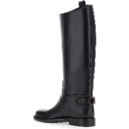 Black Boots with Side Logo Plaque in Leather Woman