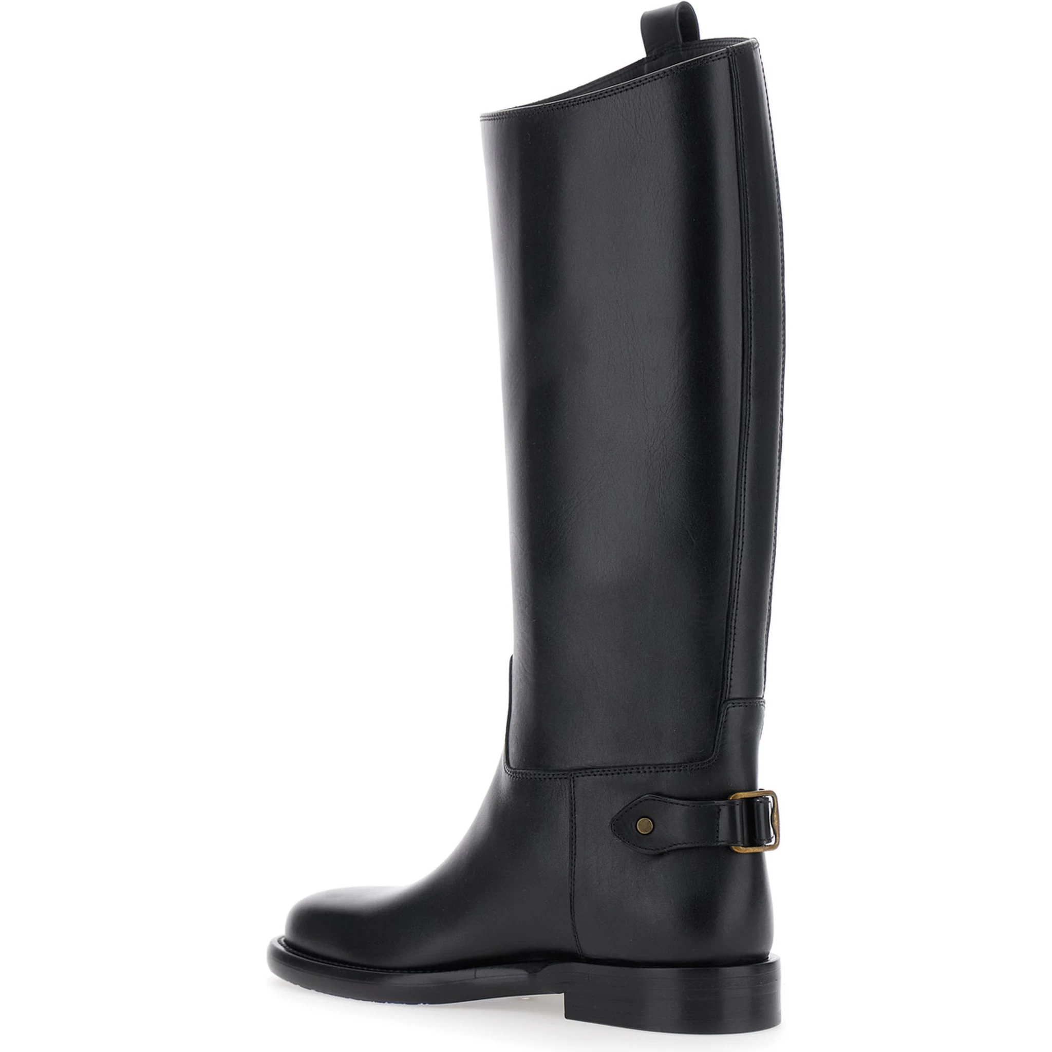 Black Boots with Side Logo Plaque in Leather Woman