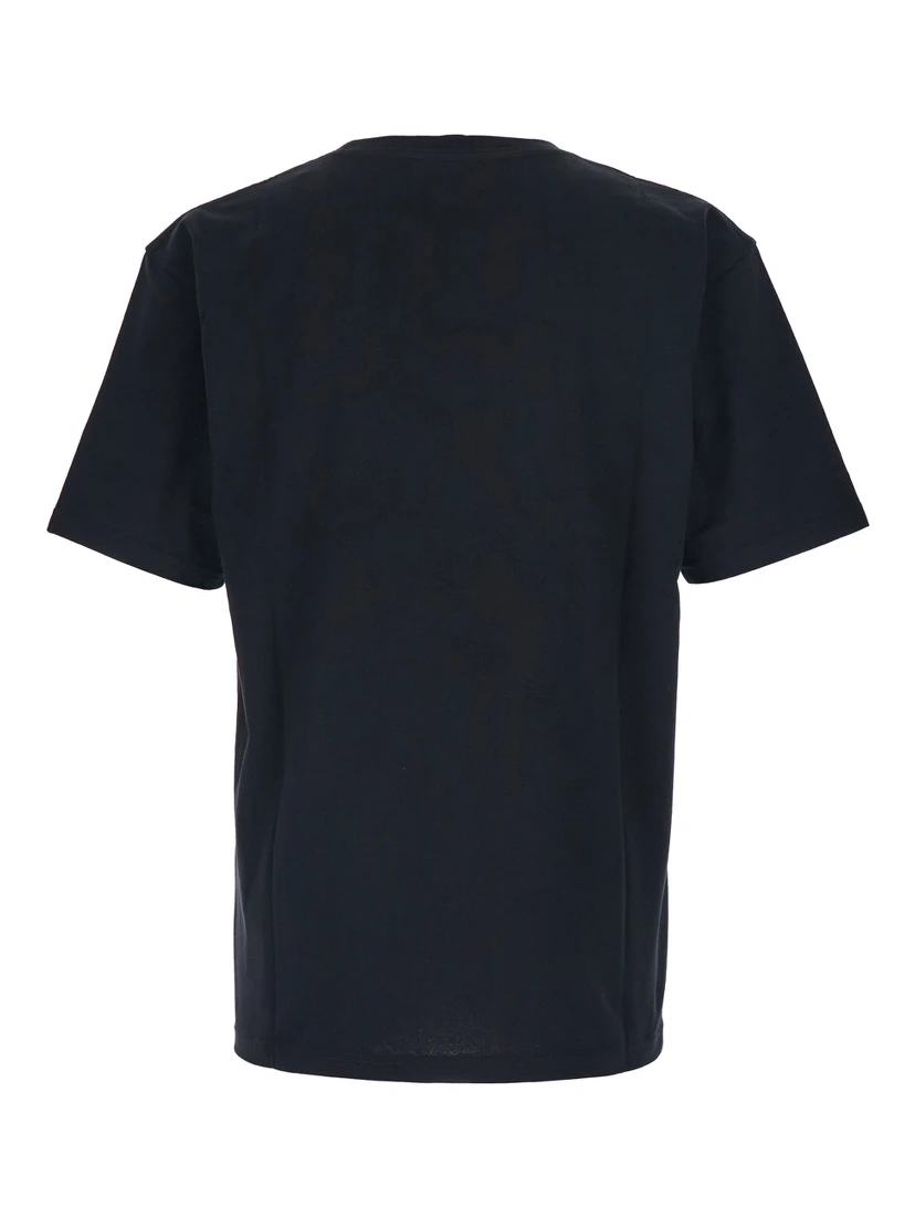 تيشيرت أسود برقبة دائرية وطبعة أمامية من القطن للرجال