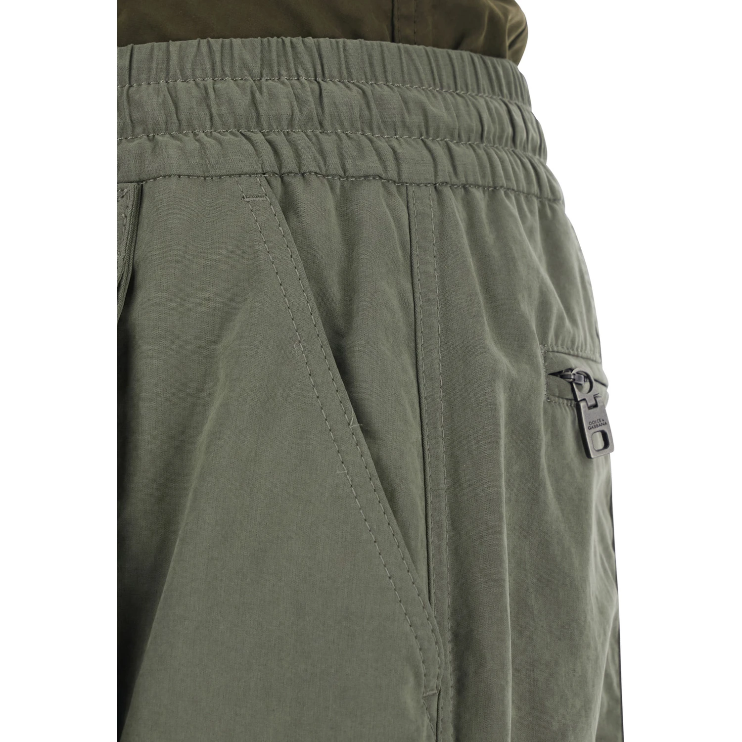 Green Cargo Pants with Elasticated Double Waist in Cotton Blend Woman