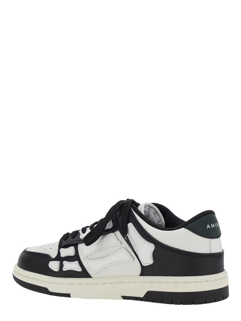 Skel Top Low Black and White Sneakers with Logo Patch on theTongue and Contrasting Details on the Side in Leather Woman