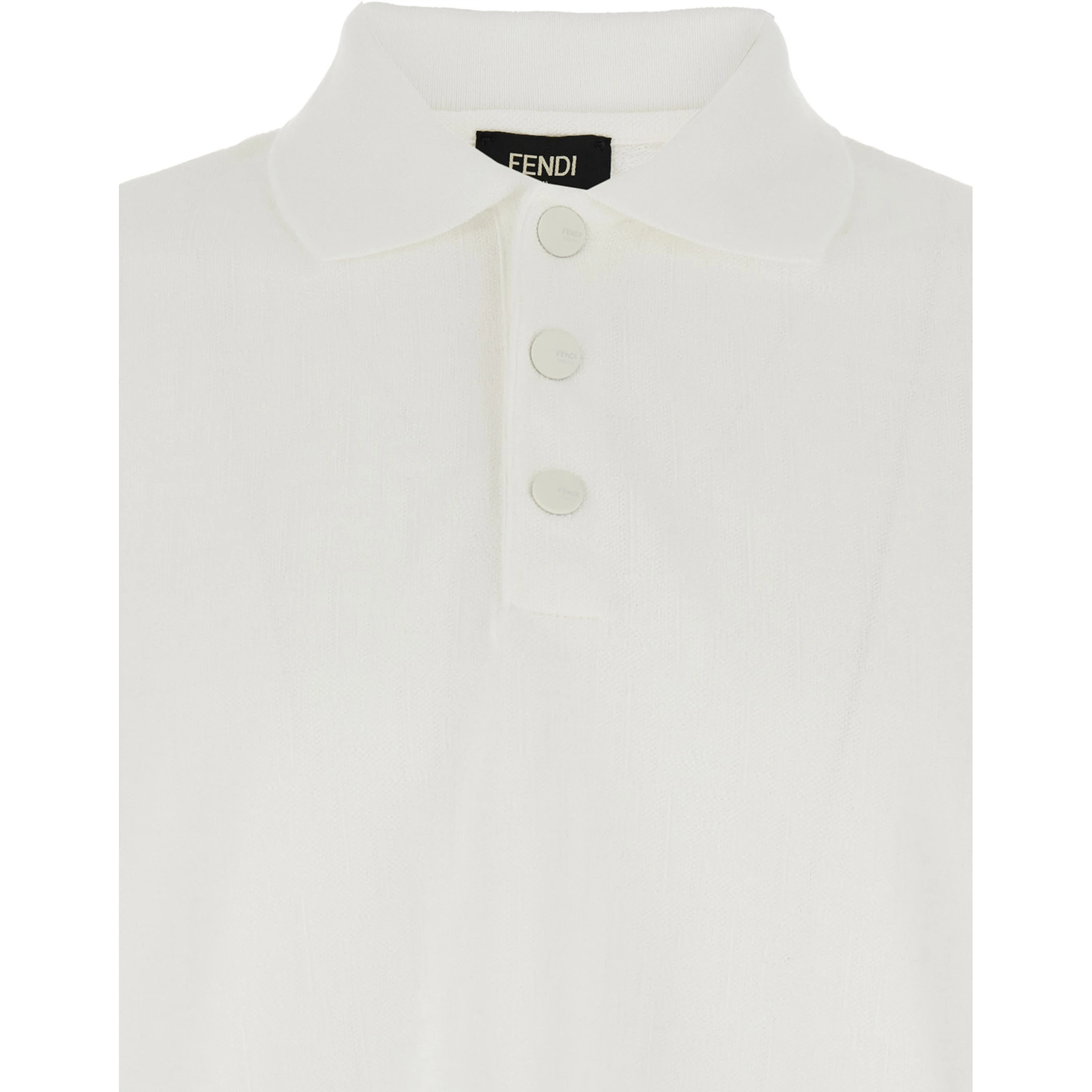 White Polo Shirt with All-Over Tone-on-Tone FF Logo in Cotton Man