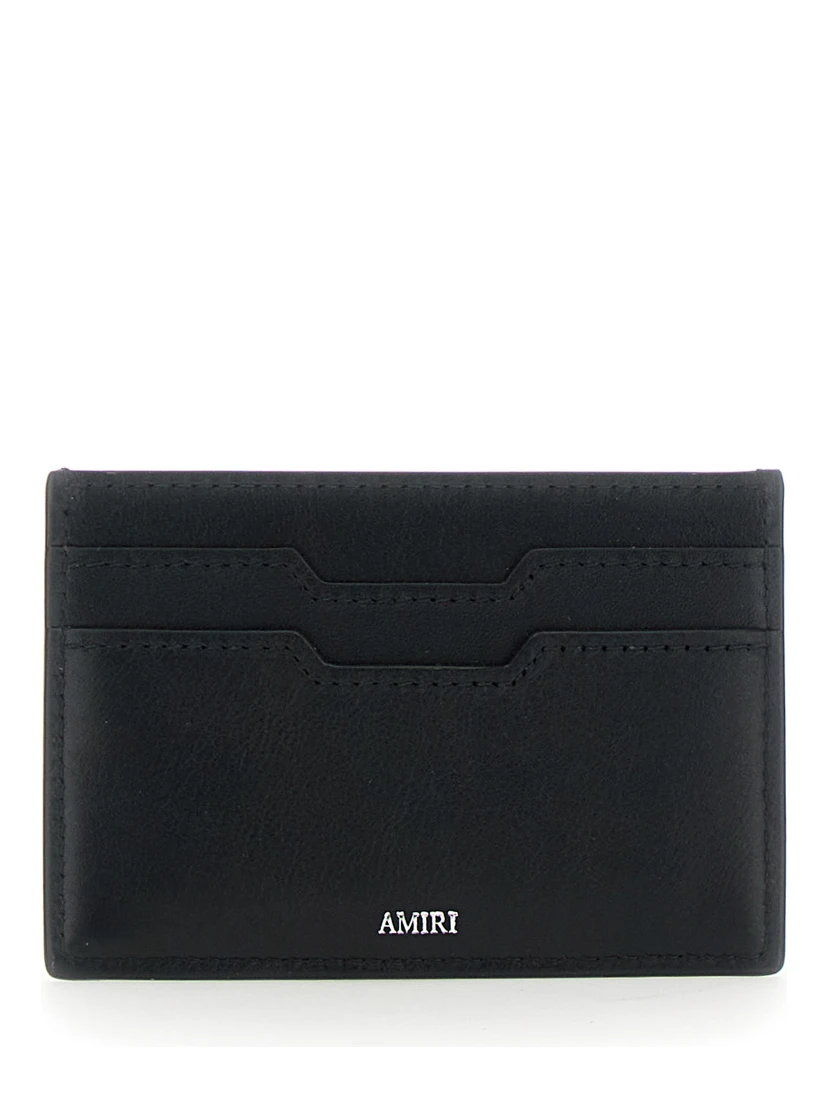 Black Card Holder with Logo Lettering on the Front and Embossed Logo on the Rear in Leather Man