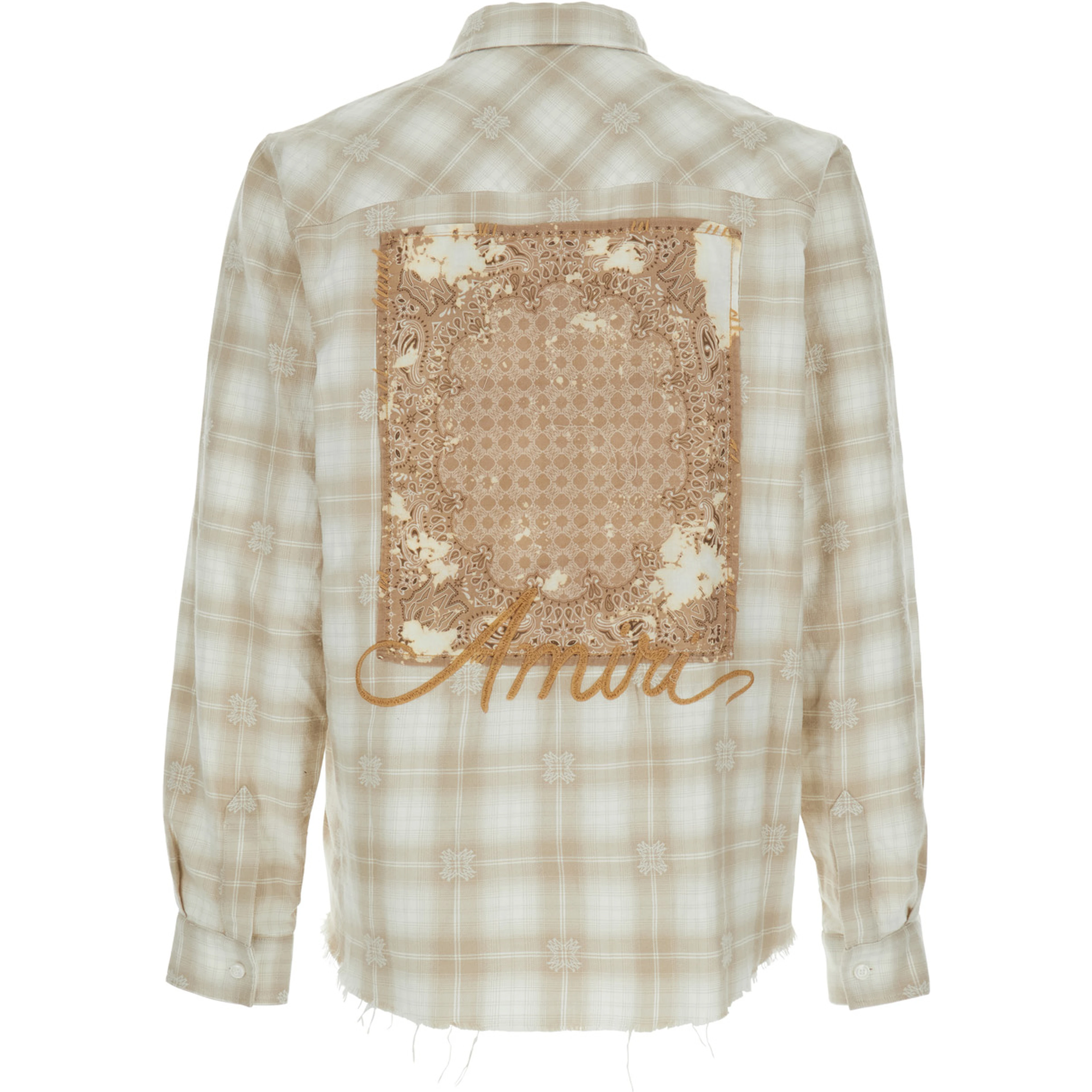 Beige Shirt with Check Pattern and Lettering Logo on Front and Backin Flannel Man