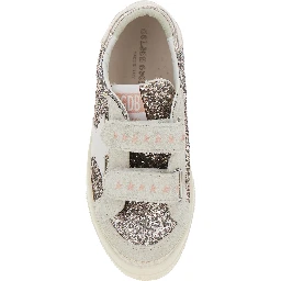 May School Grey Glittered Low Top Sneakers with Star Patch on the Side in Leather Blend Girl