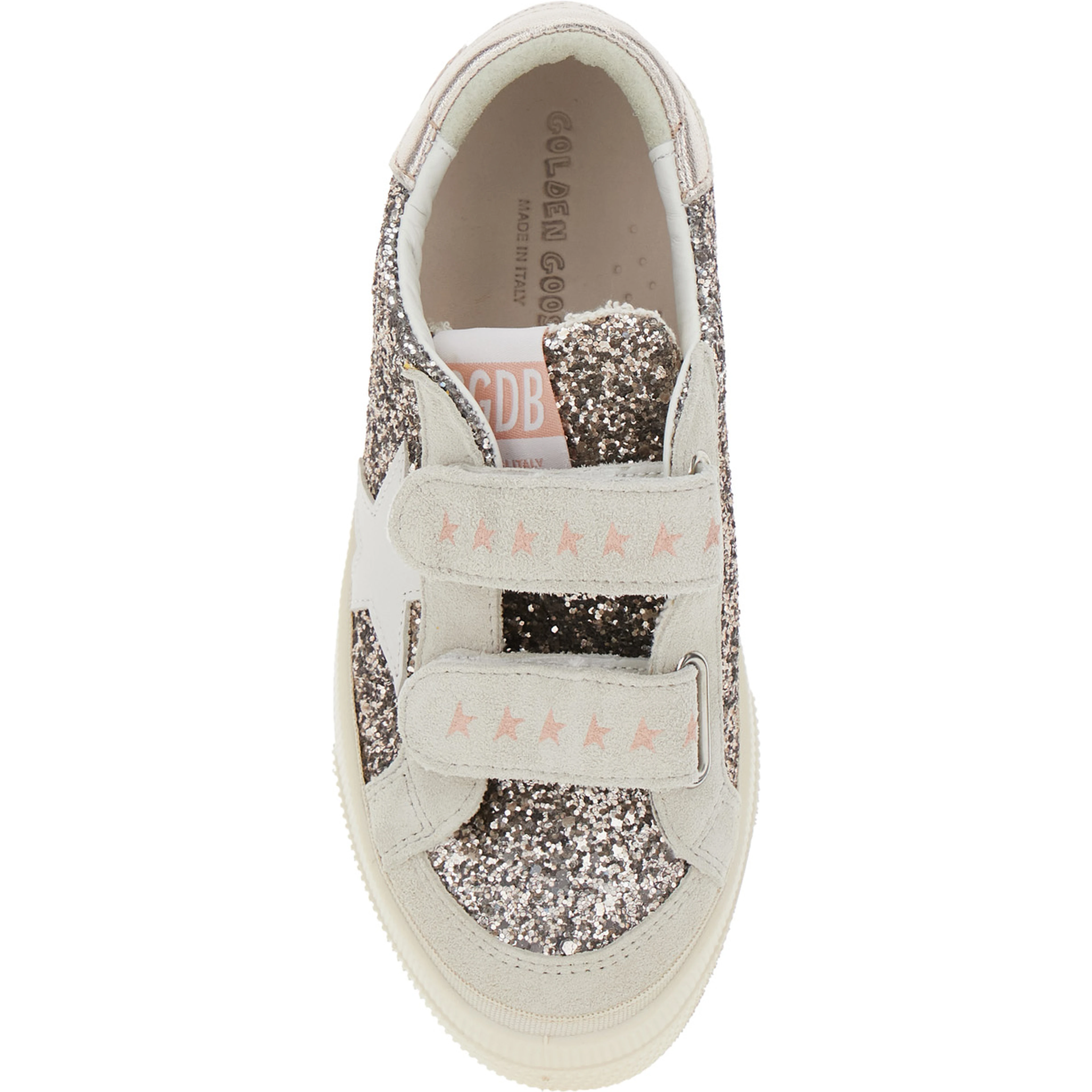 May School Grey Glittered Low Top Sneakers with Star Patch on the Side in Leather Blend Girl