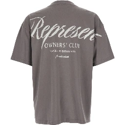 Grey Crewneck T-Shirt with Logo Lettering on the Front and Maxi Logo Print on the Rear in Cotton Man