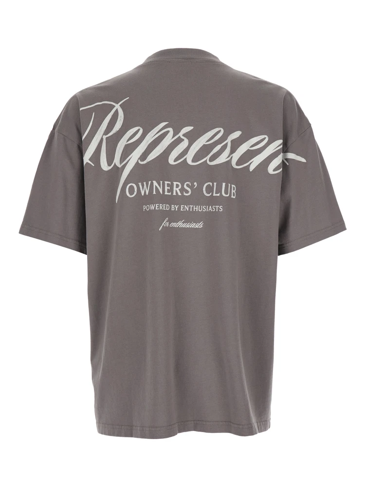 Grey Crewneck T-Shirt with Logo Lettering on the Front and Maxi Logo Print on the Rear in Cotton Man alternative