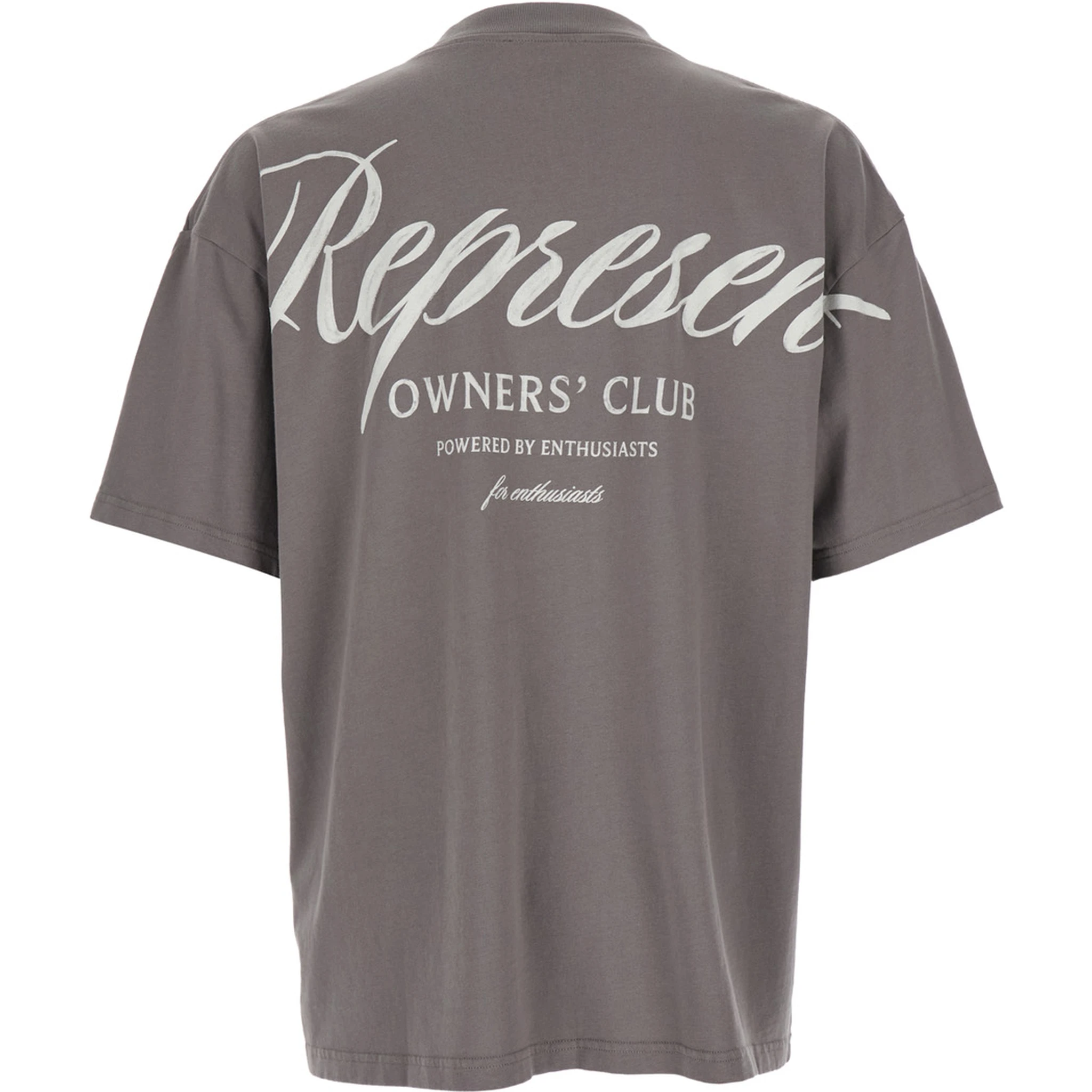 Grey Crewneck T-Shirt with Logo Lettering on the Front and Maxi Logo Print on the Rear in Cotton Man