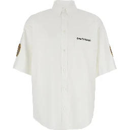 White Shirt with Logo Lettering on the Front and Logo Patch on the Sleeve in Cotton Man