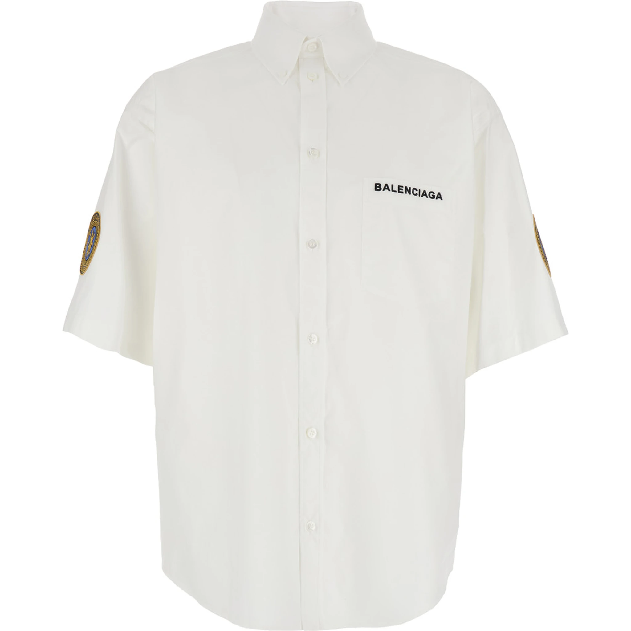 White Shirt with Logo Lettering on the Front and Logo Patch on the Sleeve in Cotton Man