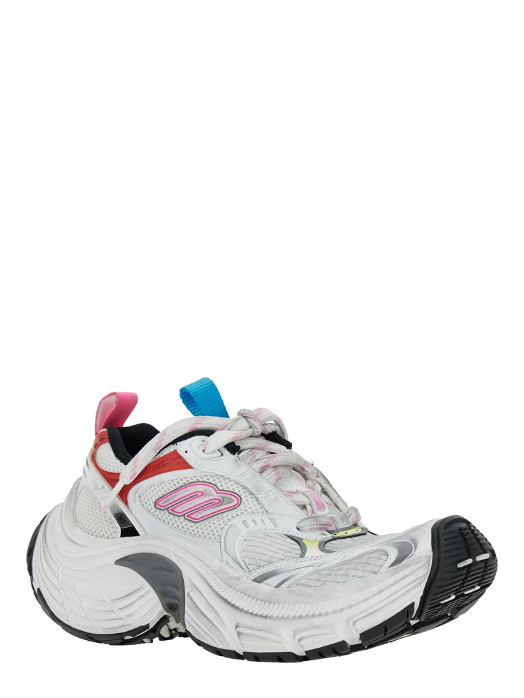 6XL White Low Top Sneakers with Mesh Panels and Logo Detail on the Side in Tech Fabric Woman