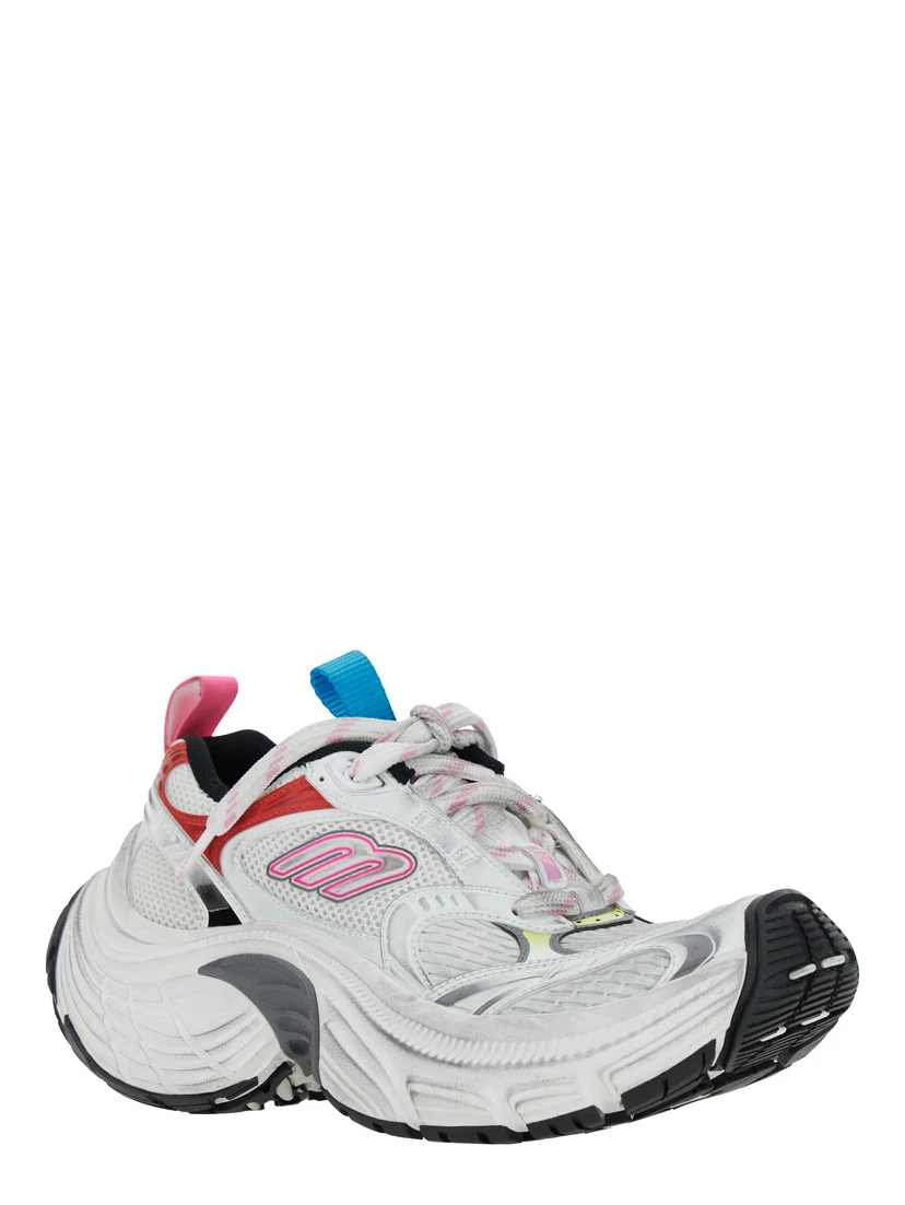 6XL White Low Top Sneakers with Mesh Panels and Logo Detail on the Side in Tech Fabric Woman