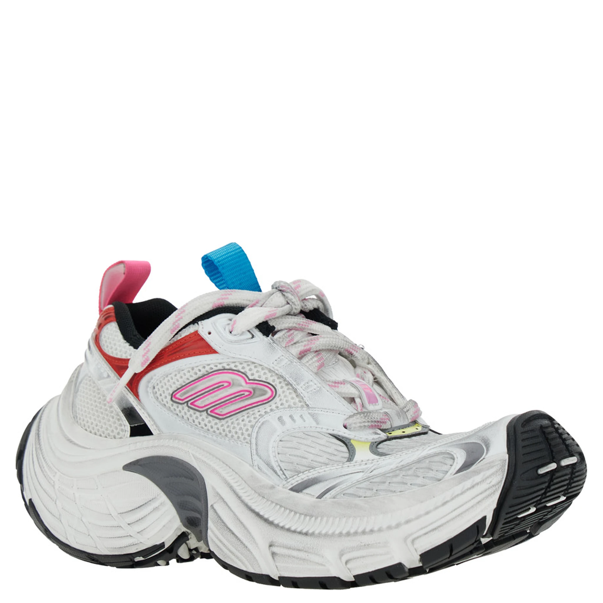6XL White Low Top Sneakers with Mesh Panels and Logo Detail on the Side in Tech Fabric Woman