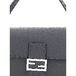 “Baguette” Grey Shoulder Bag with Contrast Stitching in Leather Man