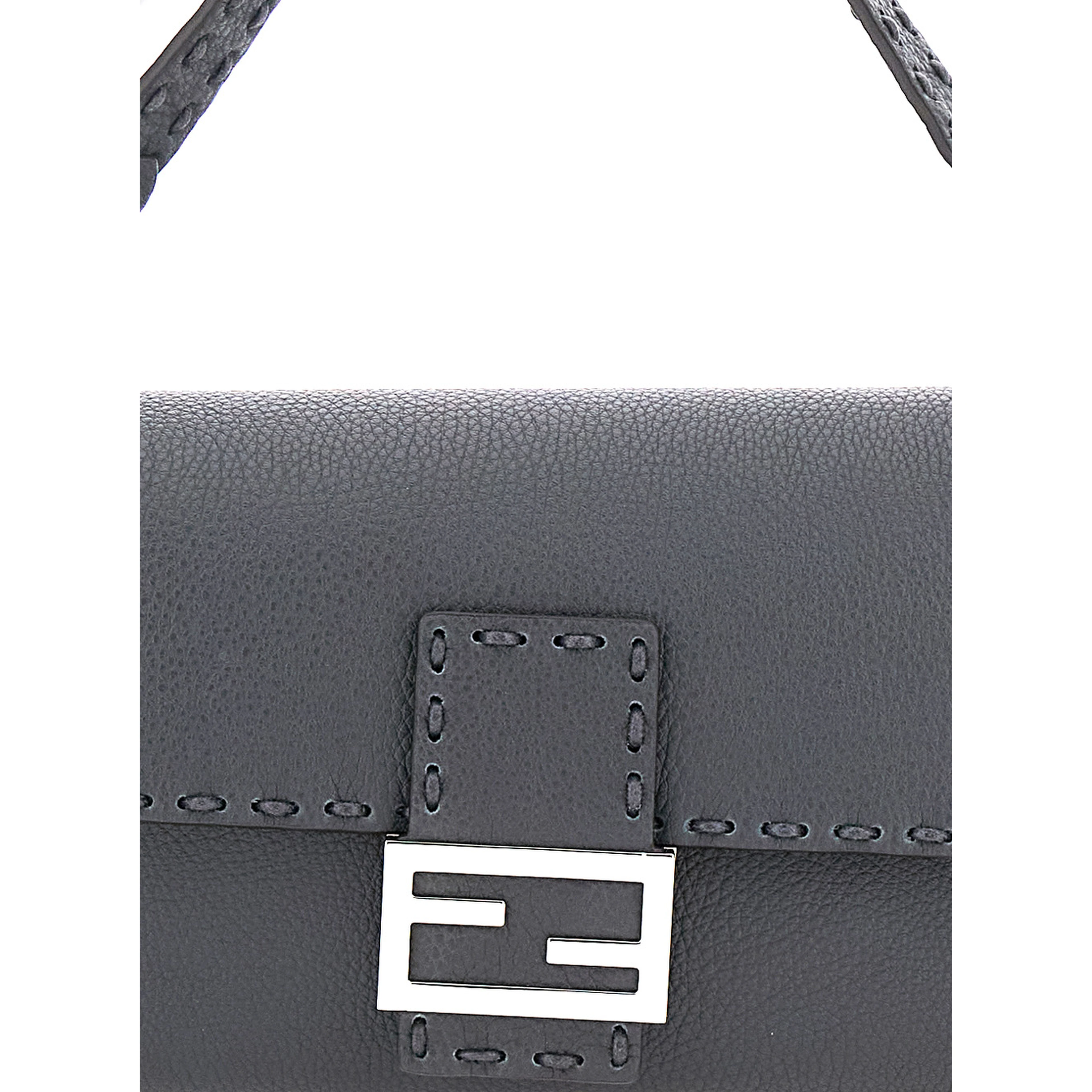“Baguette” Grey Shoulder Bag with Contrast Stitching in Leather Man