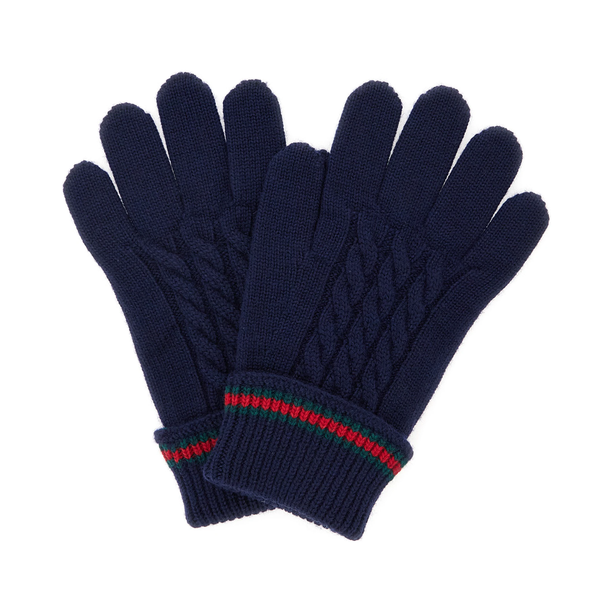 Blue Gloves with Tricot Knitting and Web Detail in Wool Boy