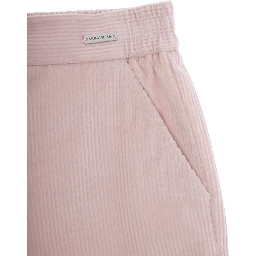 Pink Pants with Rear Elastic Waist and Logo Patch on the Front in Corduroy Girl