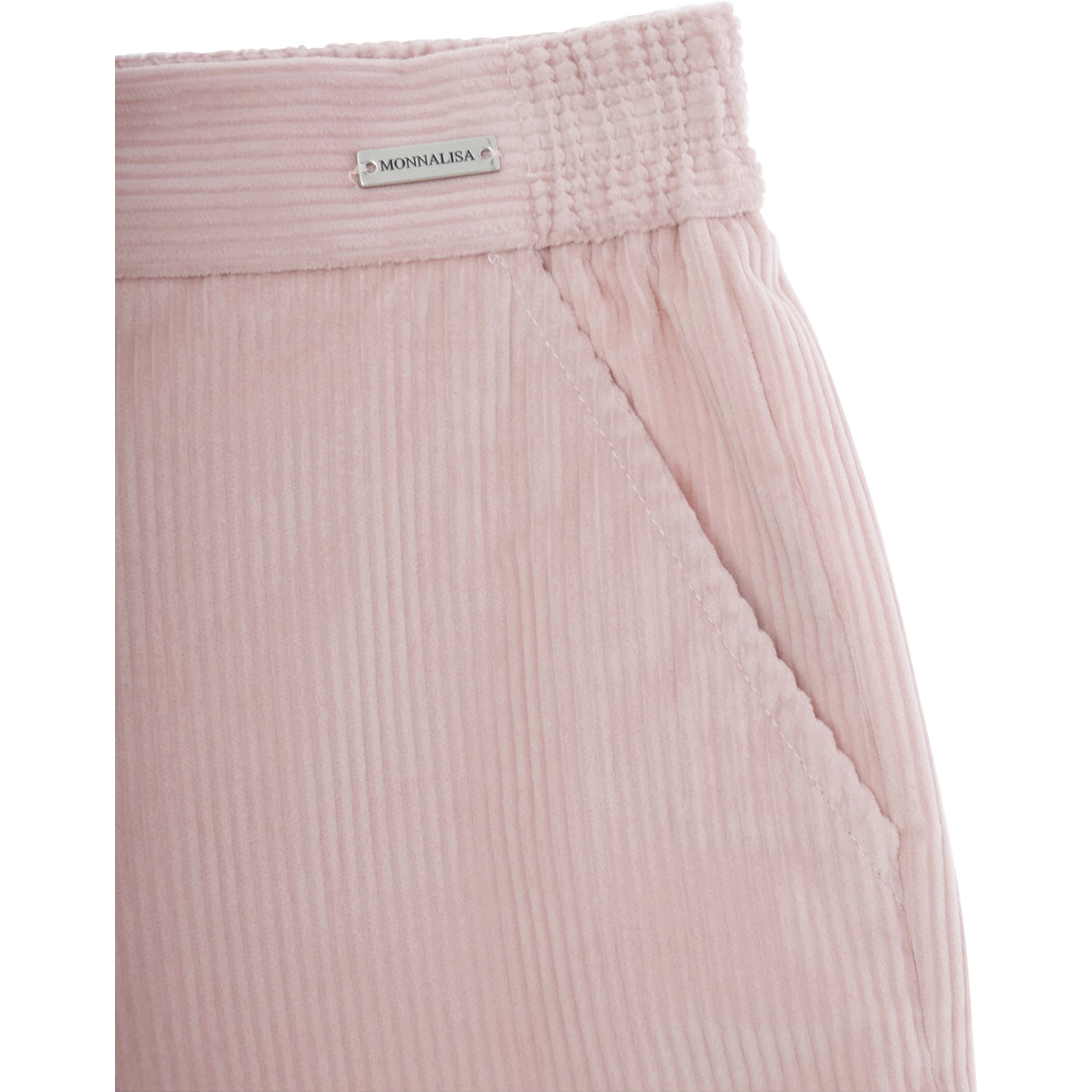 Pink Pants with Rear Elastic Waist and Logo Patch on the Front in Corduroy Girl