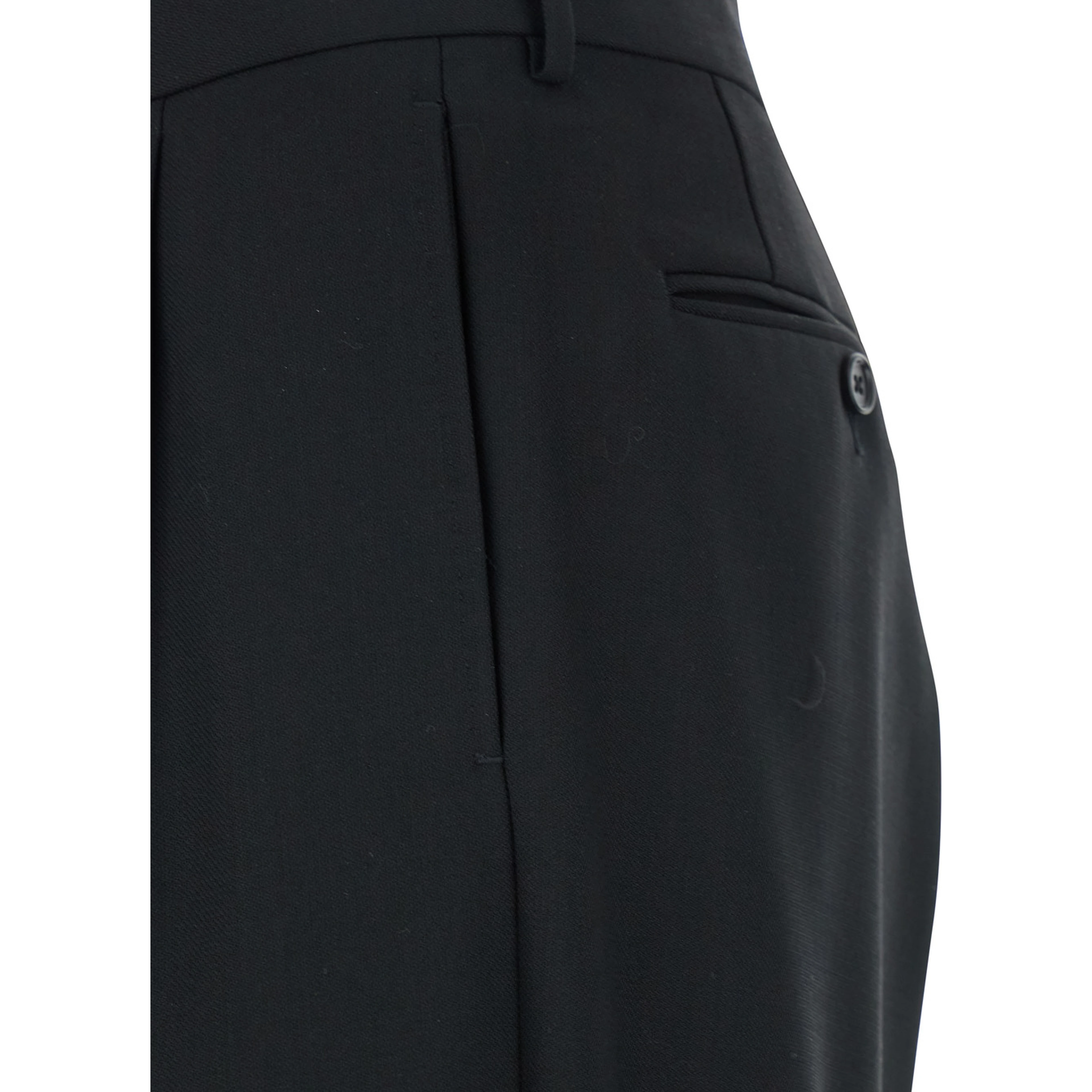 Black Pants with HIgh Waist and Pences in Wool Man