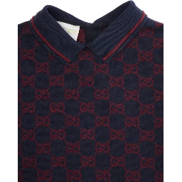 Blue Dress with Peter Pan Collar and GG All-Over Pattern in Cotton Baby