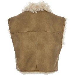 Beige Shearling Coat with Reversible Deisgn and Button Closure in Fur Woman