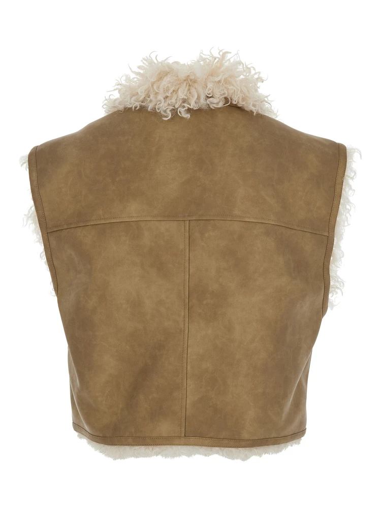 Beige Shearling Coat with Reversible Deisgn and Button Closure in Fur Woman alternative